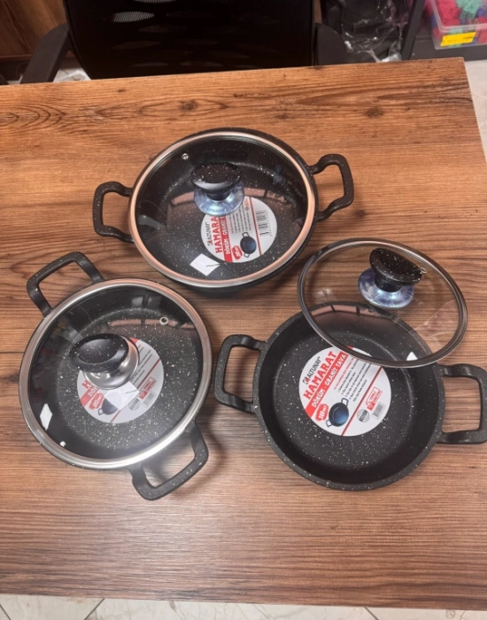 Hamarat Kapaklı 3Lü Granit Sahan Tava Seti 18 cm 20 cm 22 cm