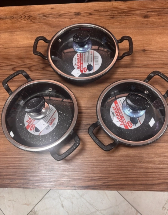 Hamarat Kapaklı 3Lü Granit Sahan Tava Seti 18 cm 20 cm 22 cm