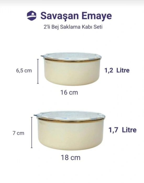 L. Emaye 2li Saklama Kabı 16 18 Cm