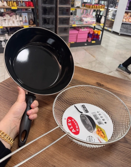 L. Emaye Wok Kızartma Tava Kızartma Tel Hediyeli 28 Cm