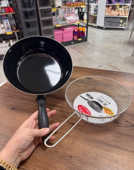 L. Emaye Wok Kızartma Tava Kızartma Tel Hediyeli 28 Cm