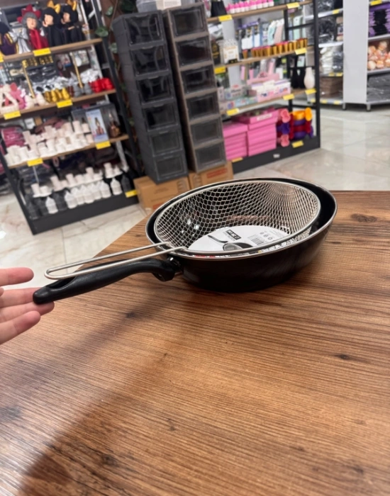 L. Emaye Wok Kızartma Tava Kızartma Tel Hediyeli 28 Cm