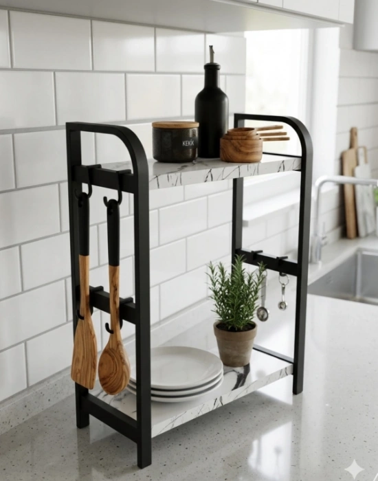 2 Katlı Dekoratif Mutfak Banyo Rafı Karma Renk
