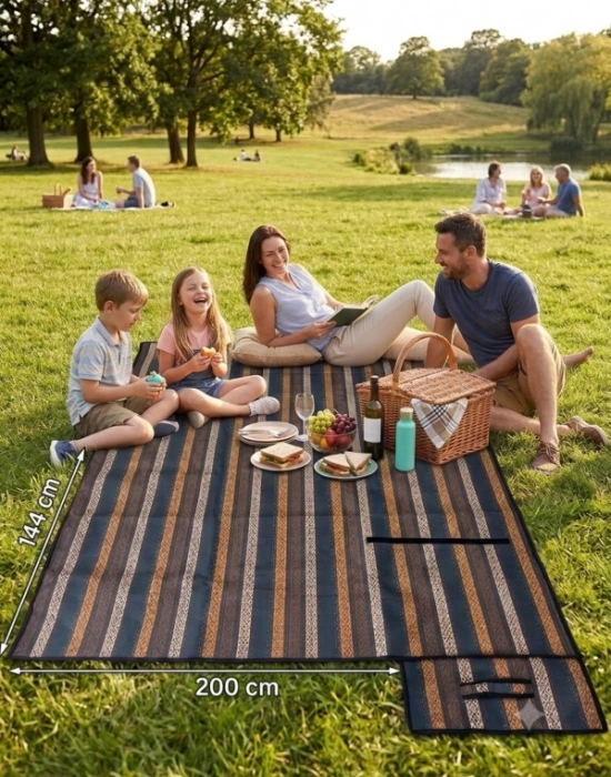 Renkli Piknik Matı Hasır Piknik Örtüsü Su Geçirmez Kumaş 220 x 140 cm