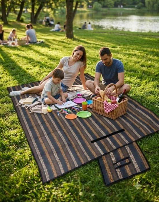 Renkli Piknik Matı Hasır Piknik Örtüsü Su Geçirmez Kumaş 220 x 140 cm