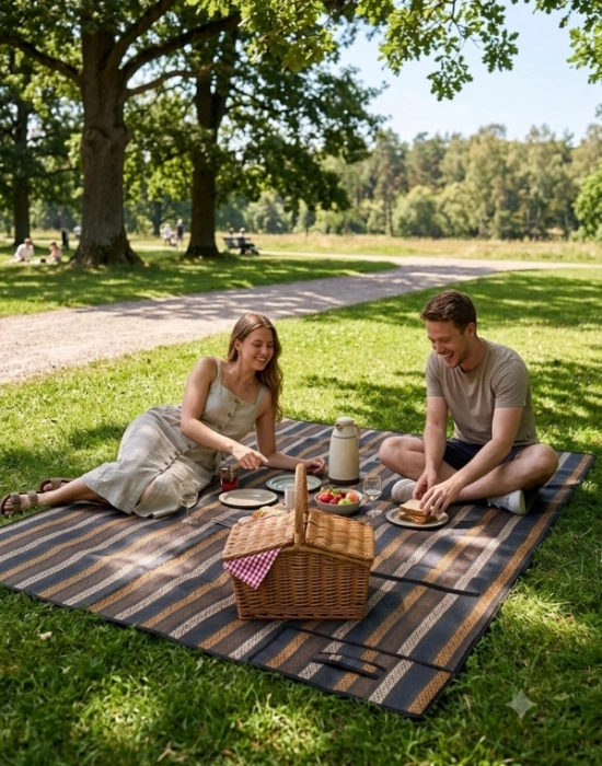 Renkli Piknik Matı Hasır Piknik Örtüsü Su Geçirmez Kumaş 220 x 140 cm