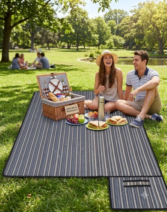 Lüks Model Kalın Piknik Matı Hasır Piknik Örtüsü Su Geçirmez Kumaş 200 x 144 cm
