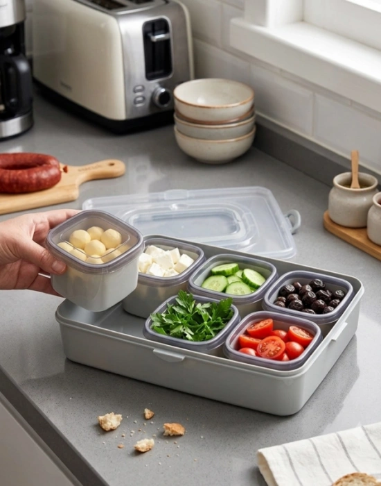 W. Taşıma Çantalı 6Lı Kapaklı Saklama Kabı Piknik Kutusu