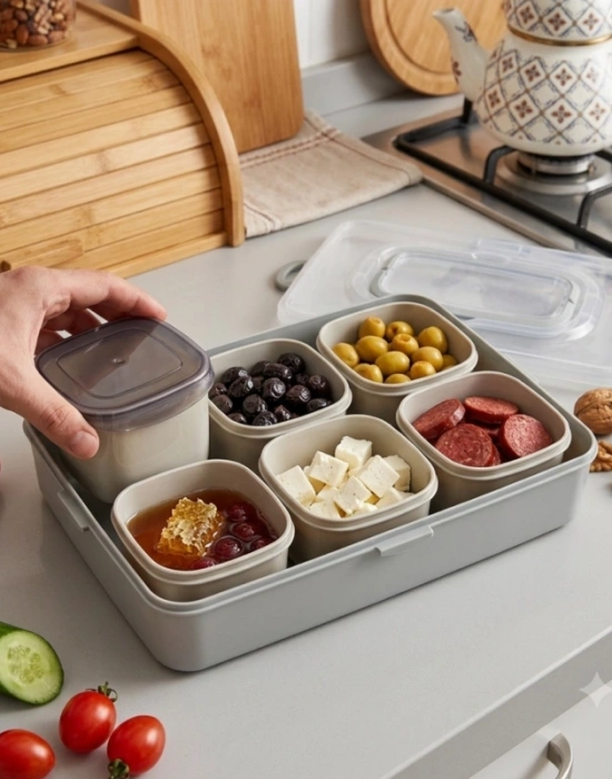 W. Taşıma Çantalı 6Lı Kapaklı Saklama Kabı Piknik Kutusu