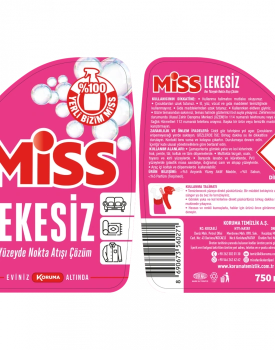 Miss Lekesiz Leke Çıkarıcı Sprey  Her Yüze Uygun 750 ML