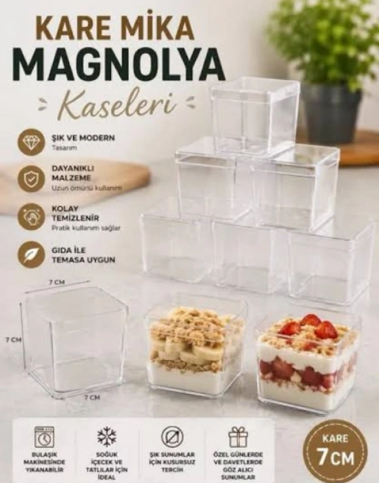 Sert Mika Plastik 6lı Kare Tiramisu Cup 250 cc  Şeffaf Kapaklı Sunum Kabı Tatlı & Meze ve Salata Kap