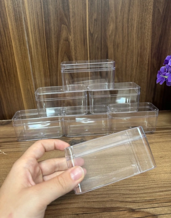 Sert-Mika Plastik Tatlı Kasesi Dikdörtgen 270CC - 6 Adet Kapaklı Hijyenik ve Estetik Sunum