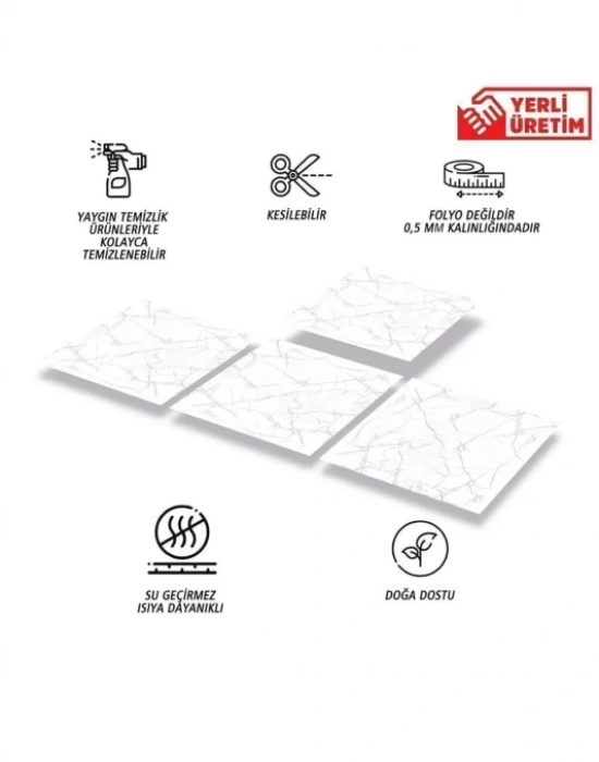 CT. 6 Adet Yapışkanlı Beyaz Mermer Desenli Sticker 30x30 cm
