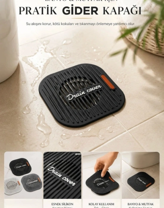 CT. Süzgeçli Lavabo Gider Koruyucu Mat Gri 11.5 x 11.5 cm