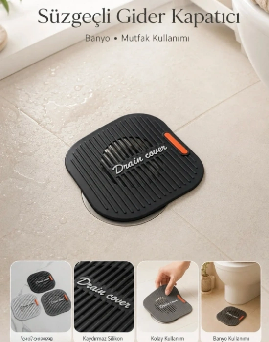 CT. Süzgeçli Lavabo Gider Koruyucu Mat Gri 11.5 x 11.5 cm