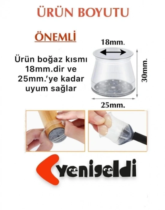 CT. 4lü Keçeli Şeffaf Silikon Sandalye Ayak Koruyucu Seti