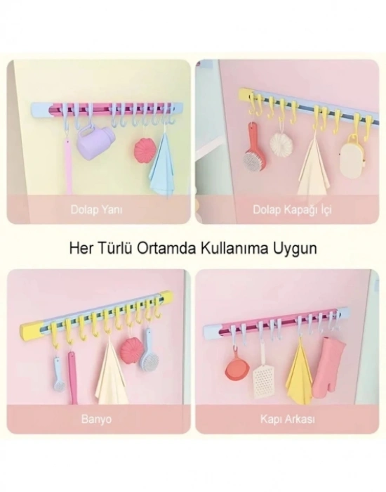 CT. 10 Kancalı Raylı Mutfak ve Banyo Düzenleyici Askı 30 cm