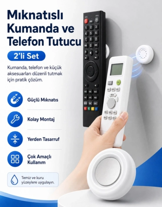 CT. Mıknatıslı Çok Amaçlı Kumanda Telefon Tutucu 2 Adet