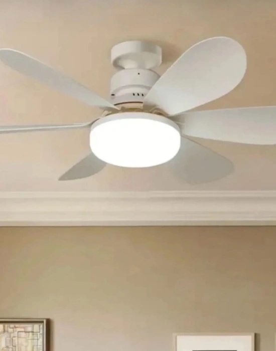6 Kanatlı Led Lamba 3 Kademe 3 Renk Işıklı Sessiz Tavan Vantilatörü Kumandalı Tavan Fanı Led Ampül
