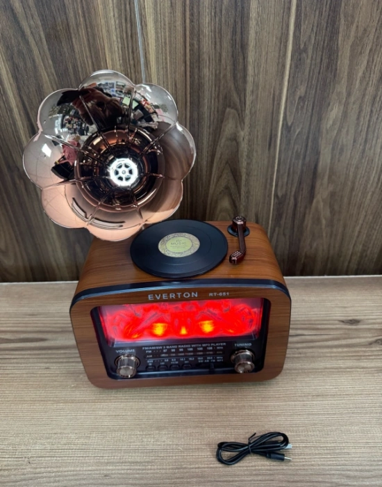 Everton Radyo Büyük Gramafonlu Şömine Görünümlü Şarjlı Nostaljik Radio RT-651