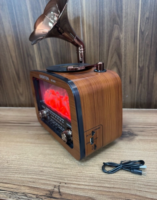 Everton Radyo Büyük Gramafonlu Şömine Görünümlü Şarjlı Nostaljik Radio RT-651