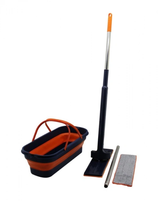 Kendinden Sıkmalı Kova Mop Takım Turuncu Set Katlanır Kovalı 2 Bezli