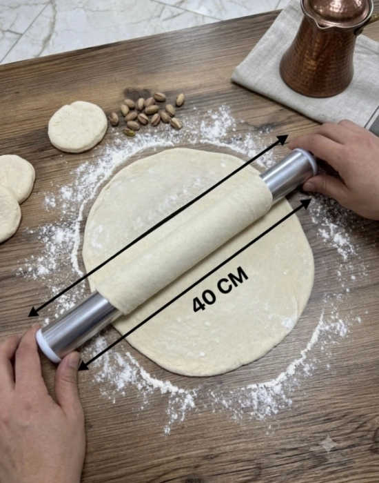 Alüminyum Oklava Profesyonel Hamur Açma Oklavası 40 Cm Bazlama Oklavası