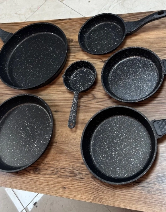 Hamarat 6Li Döküm Tek Kulp Tava Döküm Granit Kaplama Set