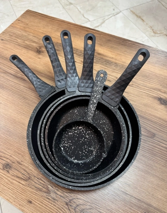 Hamarat 6Li Döküm Tek Kulp Tava Döküm Granit Kaplama Set