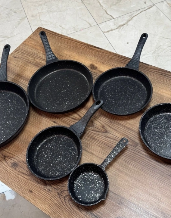 Hamarat 6Li Döküm Tek Kulp Tava Döküm Granit Kaplama Set