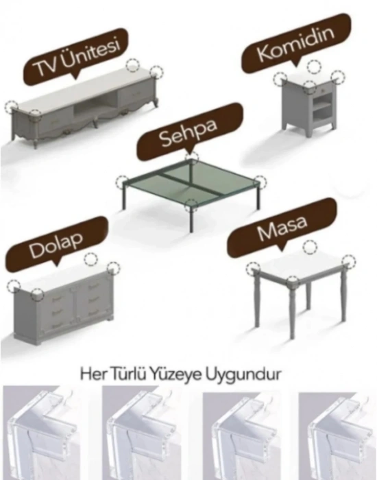 CT. 8li Set Silikon Şeffaf Masa Kenarı Koruma Aparatı