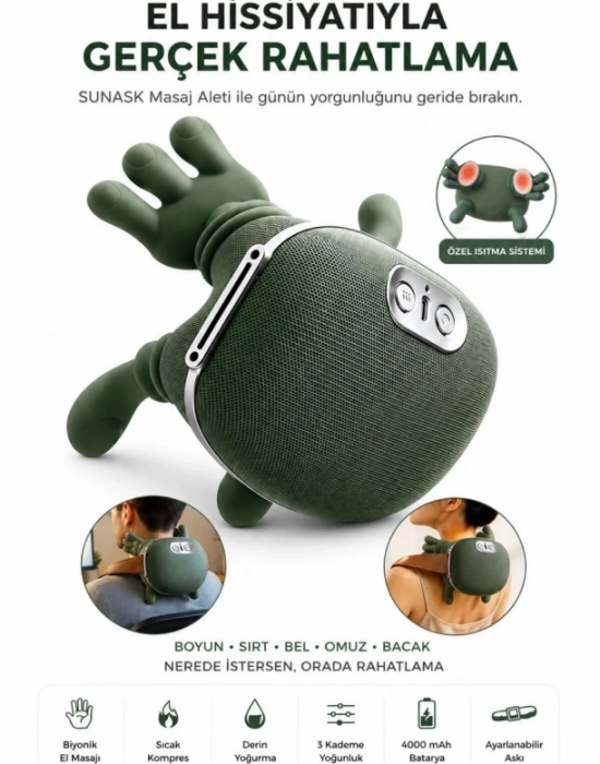 Ovmalı Isıtmalı Taşınabilir Masal Aleti Parmakla El Hissiyatı Veren Sarjlı Boyun Sırt Omuz Bacak Masaj Aleti