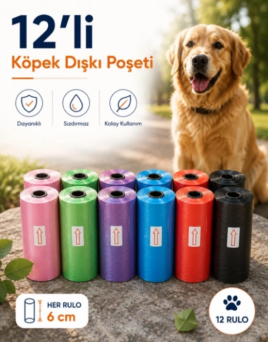 CT. 12li Bebek Bez Veya Köpek Dışkı Poşeti Düz Renkli Set Çok Amaçlı Mini Poşet
