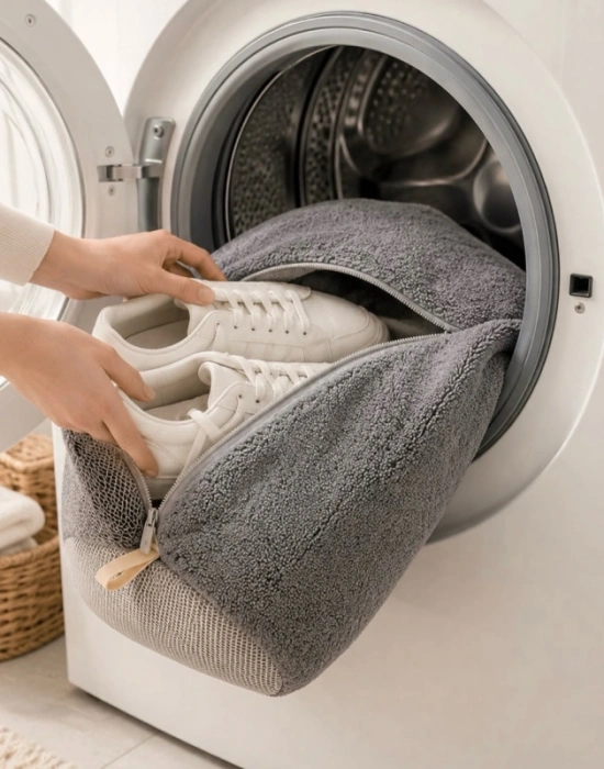 Miss Clean Ayakkabı Hurcu Gri Ayakkabı Yıkama Çantası Özel Mikrofiber Kumaş 600 gsm Fermuarlı Büyük Boy