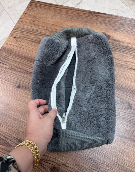 Miss Clean Ayakkabı Hurcu Gri Ayakkabı Yıkama Çantası Özel Mikrofiber Kumaş 600 gsm Fermuarlı Büyük Boy