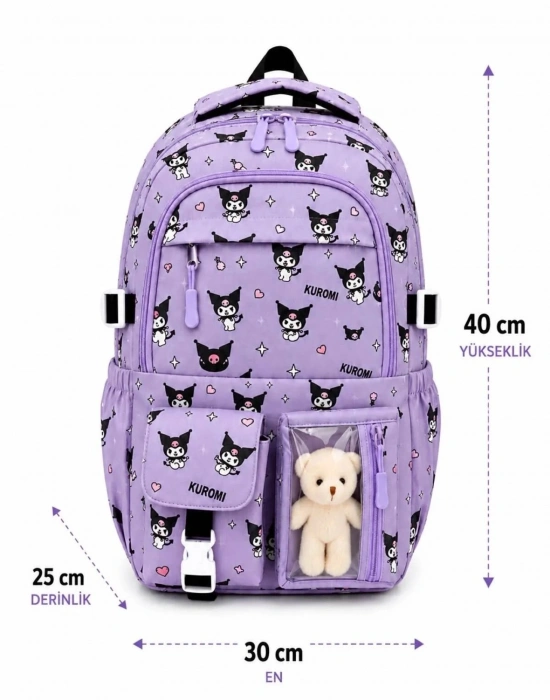 BS. Kawaii Kore Tarzı Aksesuarlı Ortopedik Yerli Günlük Okul Çantası Kuromi Karakter