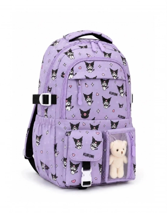 BS. Kawaii Kore Tarzı Aksesuarlı Ortopedik Yerli Günlük Okul Çantası Kuromi Karakter