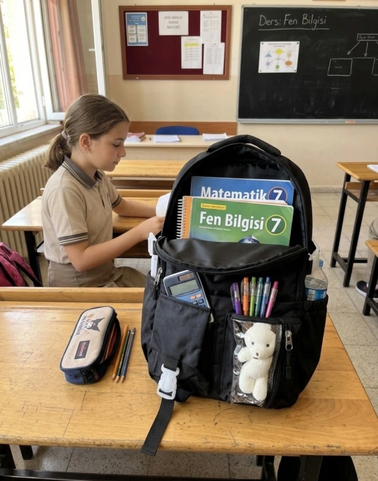 BS. Kawaii Kore Tarzı Aksesuarlı Ortopedik Yerli Günlük Okul Çantası Siyah