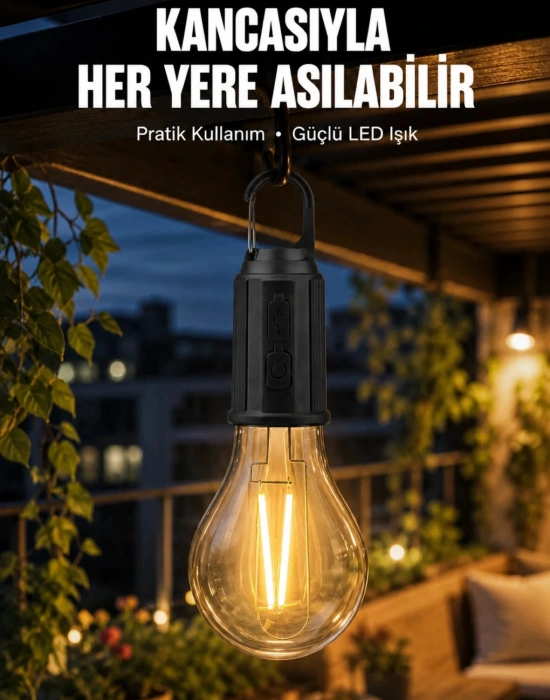 V. Ampul Şeklinde Şarjlı Lamba Elde Taşınabilir Ve Asılabilir Kamp Feneri - Çadır, Piknik Ve Doğa Için Ideal