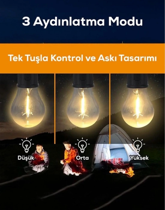 V. Ampul Şeklinde Şarjlı Lamba Elde Taşınabilir Ve Asılabilir Kamp Feneri - Çadır, Piknik Ve Doğa Için Ideal