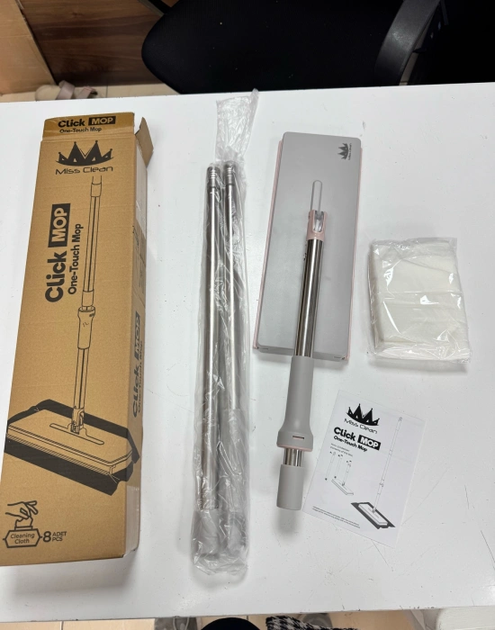 MİSS CLEAN ( 8 Adet Yedek Bezli ) 32 Cm Büyük Boy Tüm Bezlere Uyumlu Click Mop Kendinden Sıkıştırmalı Paspas