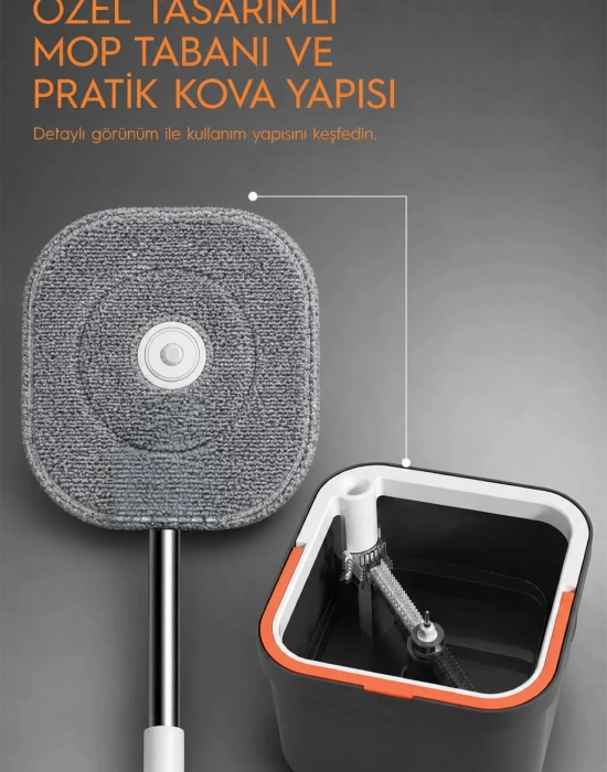 Missclean ( 1 Yedek Bez Hediyeli )Temiz Su ile Kirli Suyu Ayıran Otomatik Temizlik Seti Profesyonel Mop Paspas