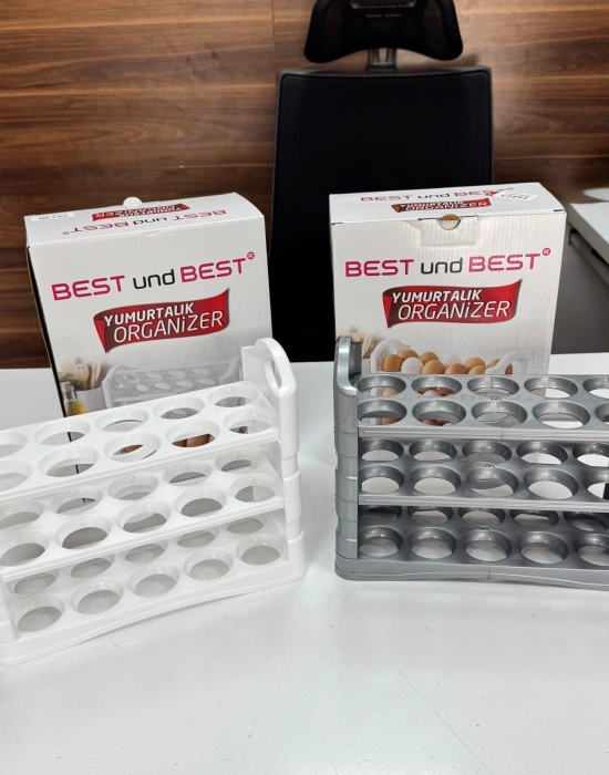BT. Buzdolabı Kapak İçi 3 Katlı Yumurta Düzenleyici yumurtalık 30 Adet Gri ve Beyaz 9,8 x 26 x 21 cm