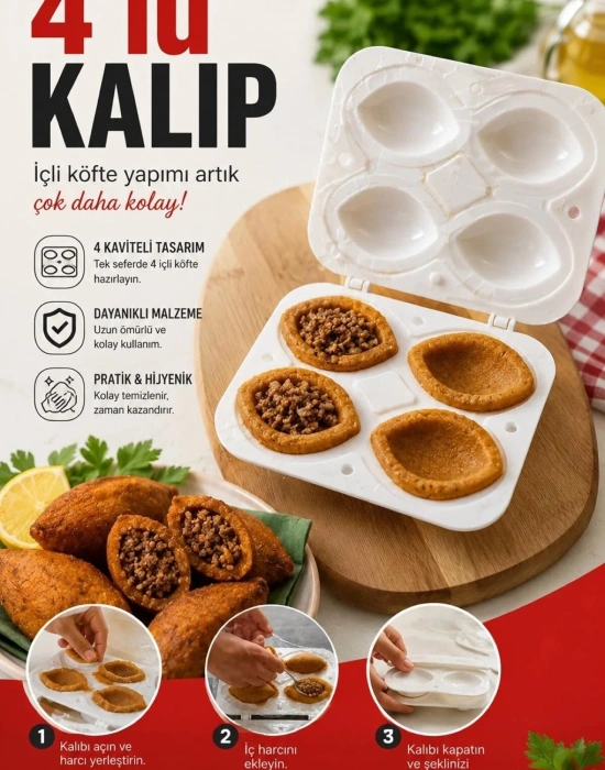 K. İçli Köfte Kalıbı Aparatı 4lü Pratik İçli Köfte Kalıbı