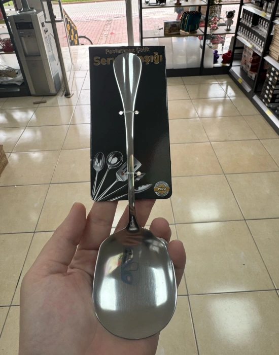 K. Gümüş Paslanmaz Çelik Servis Sunum Kaşığı 21 Cm Metal Kaşık