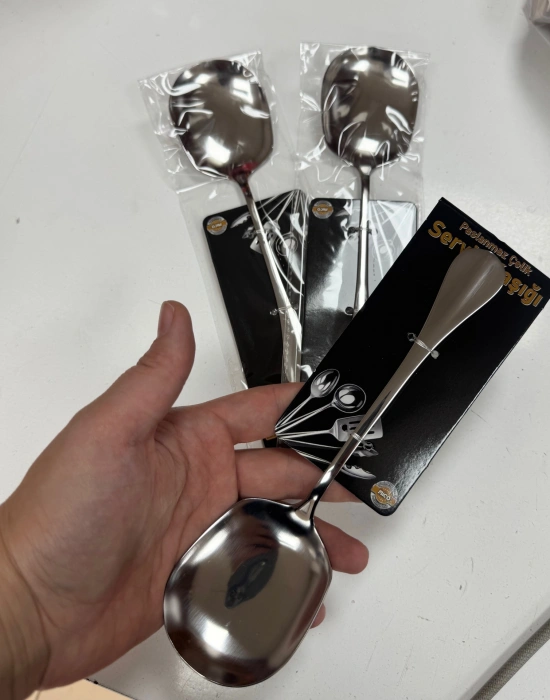 K. Gümüş Paslanmaz Çelik Servis Sunum Kaşığı 21 Cm Metal Kaşık