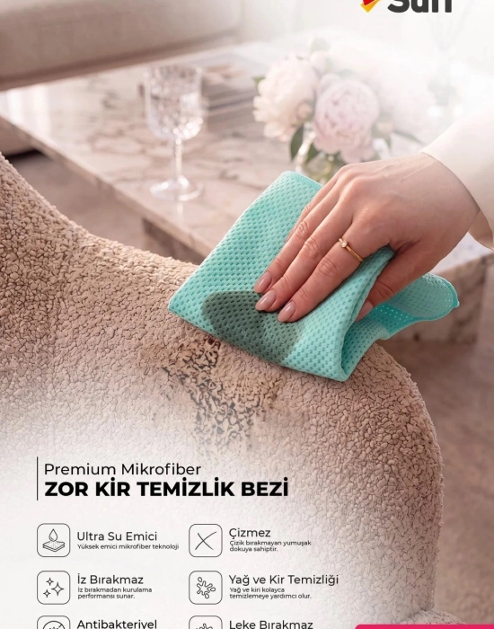 KK. Suff Fuchsie Mikrofiber Zor Kir Temizlik Bezi Geniş Alan Banyo Lavabo ve Armatür Temizlik Bezi 40x40 CM