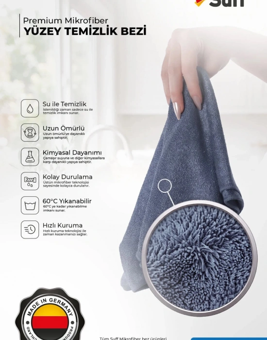 KK. Suff Lotus Düz Parlak Mikrofiber Yüzey Temizlik Bezi Ocak ve Fırın Temizlik Bezi 40x40 cm