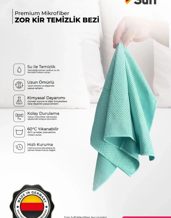 KK. Suff Fuchsie Mikrofiber Zor Kir Temizlik Bezi Geniş Alan Banyo Lavabo ve Armatür Temizlik Bezi 40x40 CM