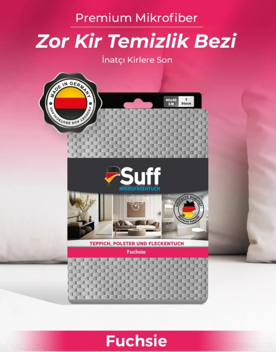KK. Suff Fuchsie Mikrofiber Zor Kir Temizlik Bezi Geniş Alan Banyo Lavabo ve Armatür Temizlik Bezi 40x40 CM